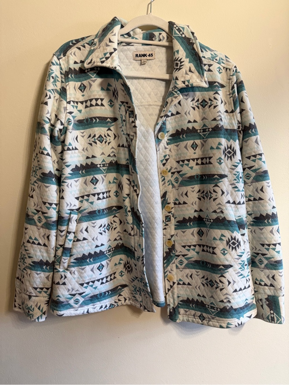Women's Quilted Aztec Print shirt - Teal & White size Large from boot barn